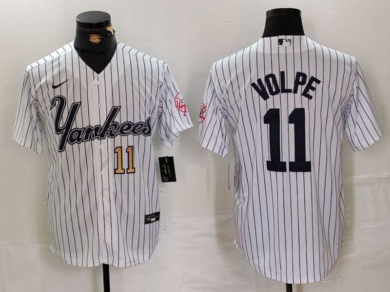 Men%27s New York Yankees #11 Anthony Volpe White Pinstripe Fashion Cool Base Jerseys->new york yankees->MLB Jersey